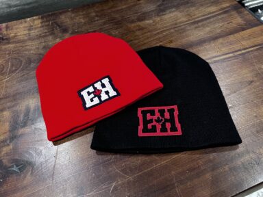The red and black toques that were handed out to attendees.